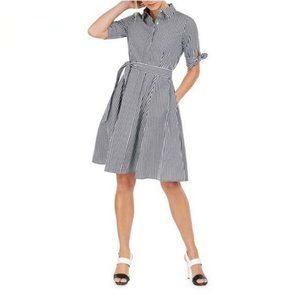 New CALVIN KLEIN Gingham Belted Shirt Dress 8P NWT